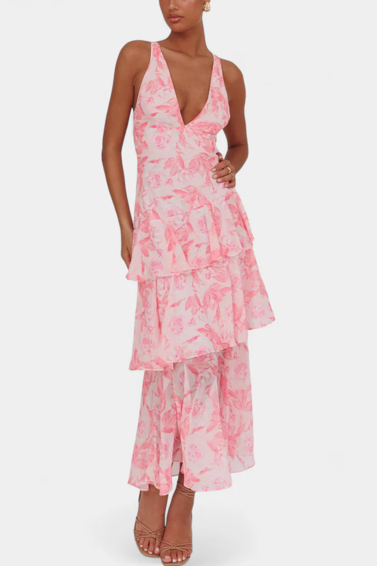 Domenica V-Ausschnitt Chiffonkleid mit eleganten, fließenden Lagen - Image 11