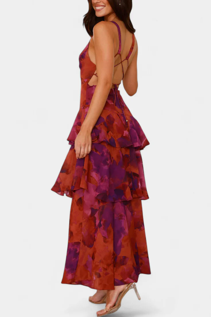 Domenica V-Ausschnitt Chiffonkleid mit eleganten, fließenden Lagen - Image 3
