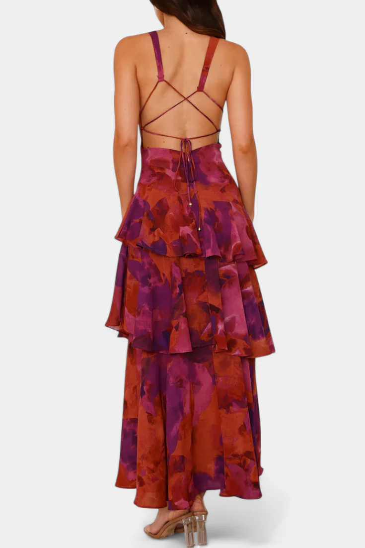 Domenica V-Ausschnitt Chiffonkleid mit eleganten, fließenden Lagen - Image 7