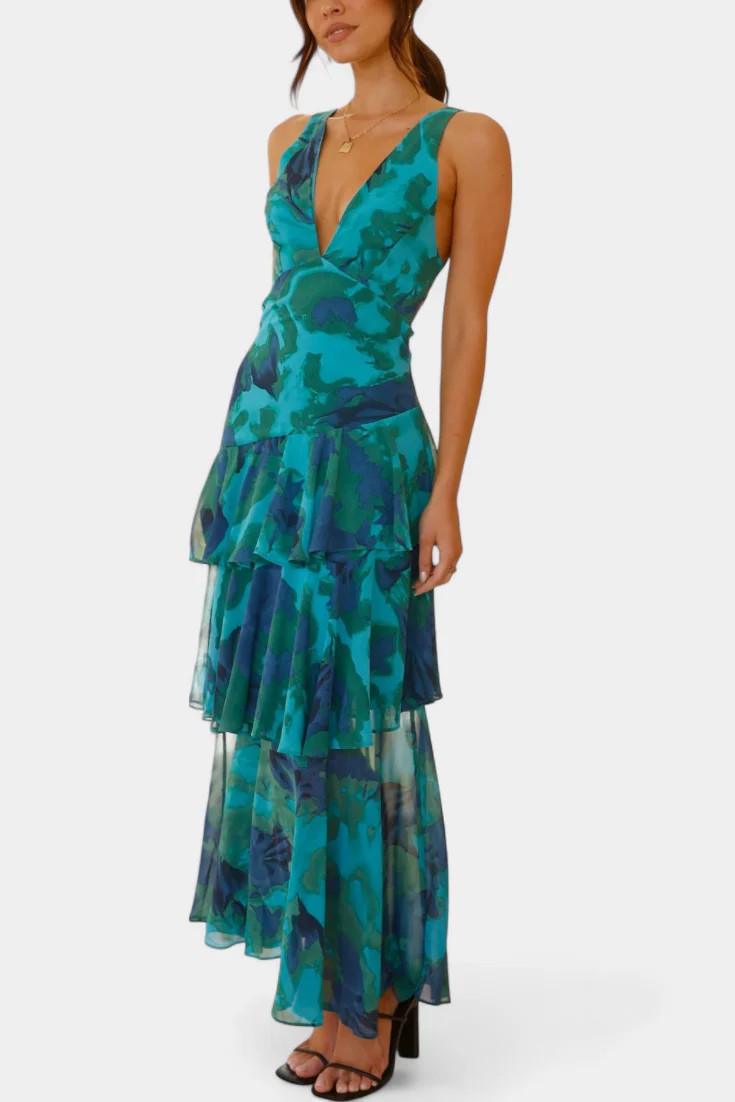 Domenica V-Ausschnitt Chiffonkleid mit eleganten, fließenden Lagen - Image 9