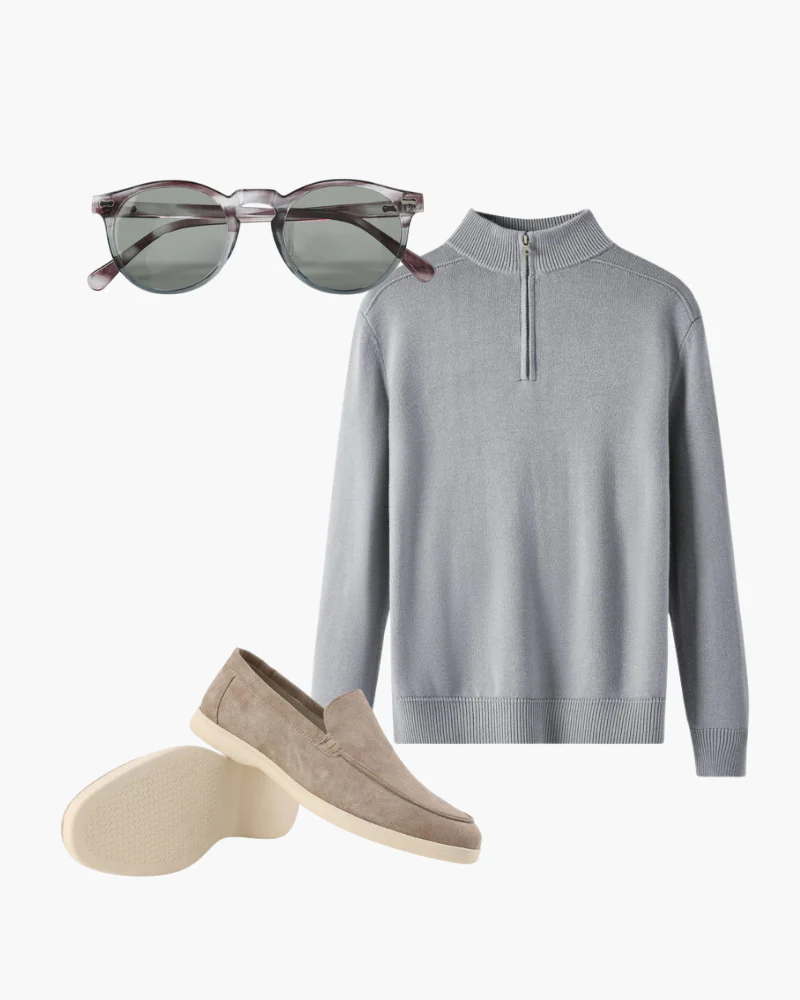 Dominic | Lässig 3-teiliges Passendes Set mit Half Zip-Pullover, Loafern & Runde Sonnenbrille - Image 9