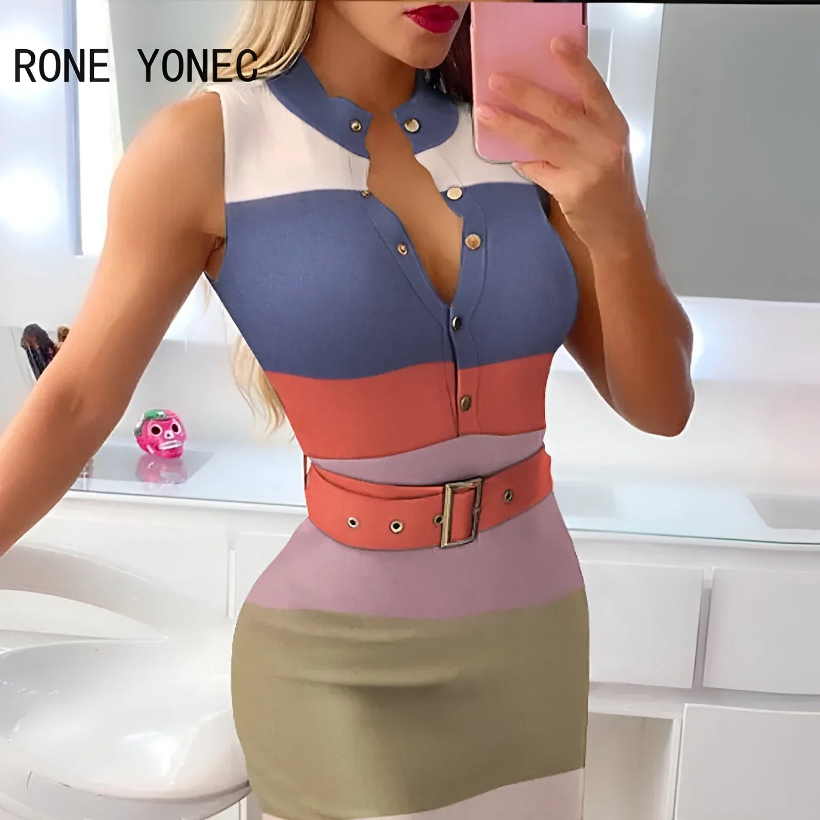 Dora | Mühelos schick: Gestreiftes, ärmelloses Midi-Strickkleid - Image 3