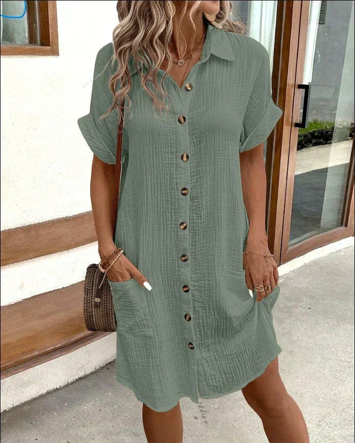 Doriah – Strukturiertes Button-Down-Hemdkleid aus Baumwolle mit Tasche - Image 4