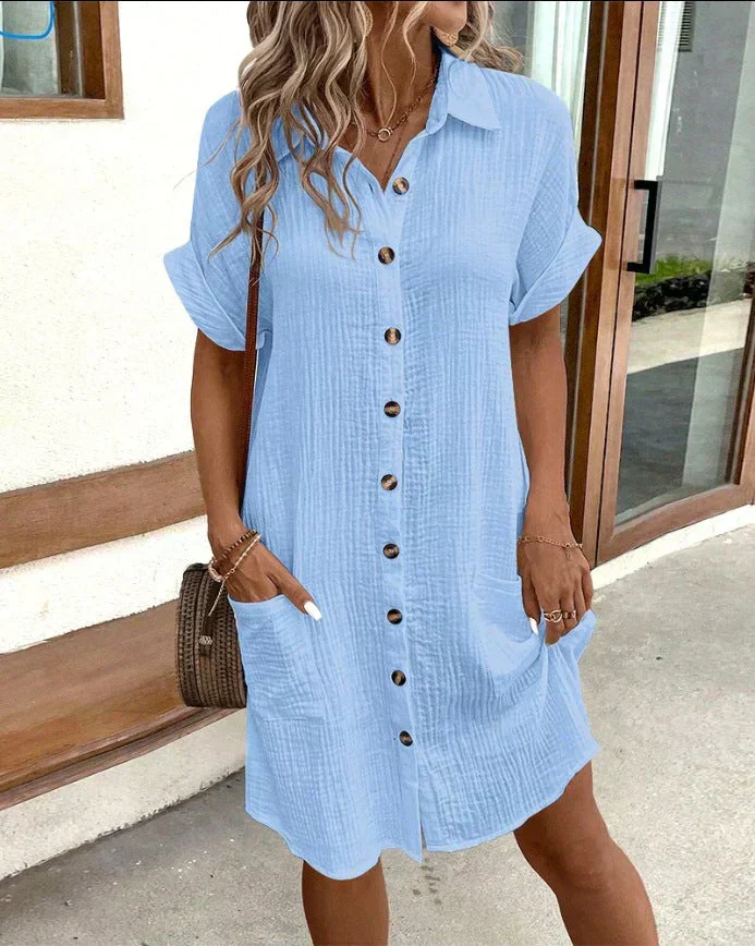 Doriah – Strukturiertes Button-Down-Hemdkleid aus Baumwolle mit Tasche - Image 5