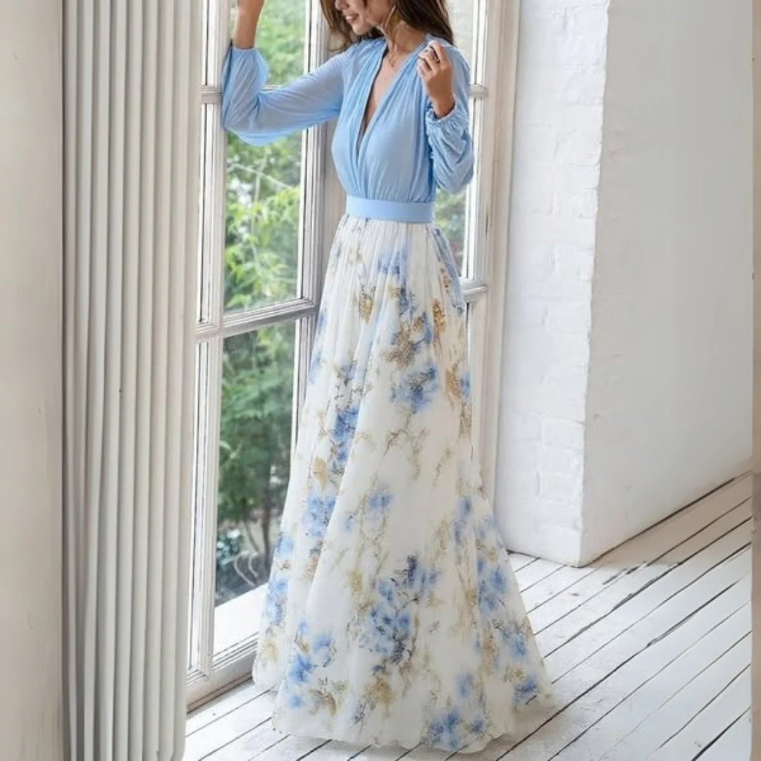Doris Damen Blumen V-Neck Maxi Kleid - Image 2