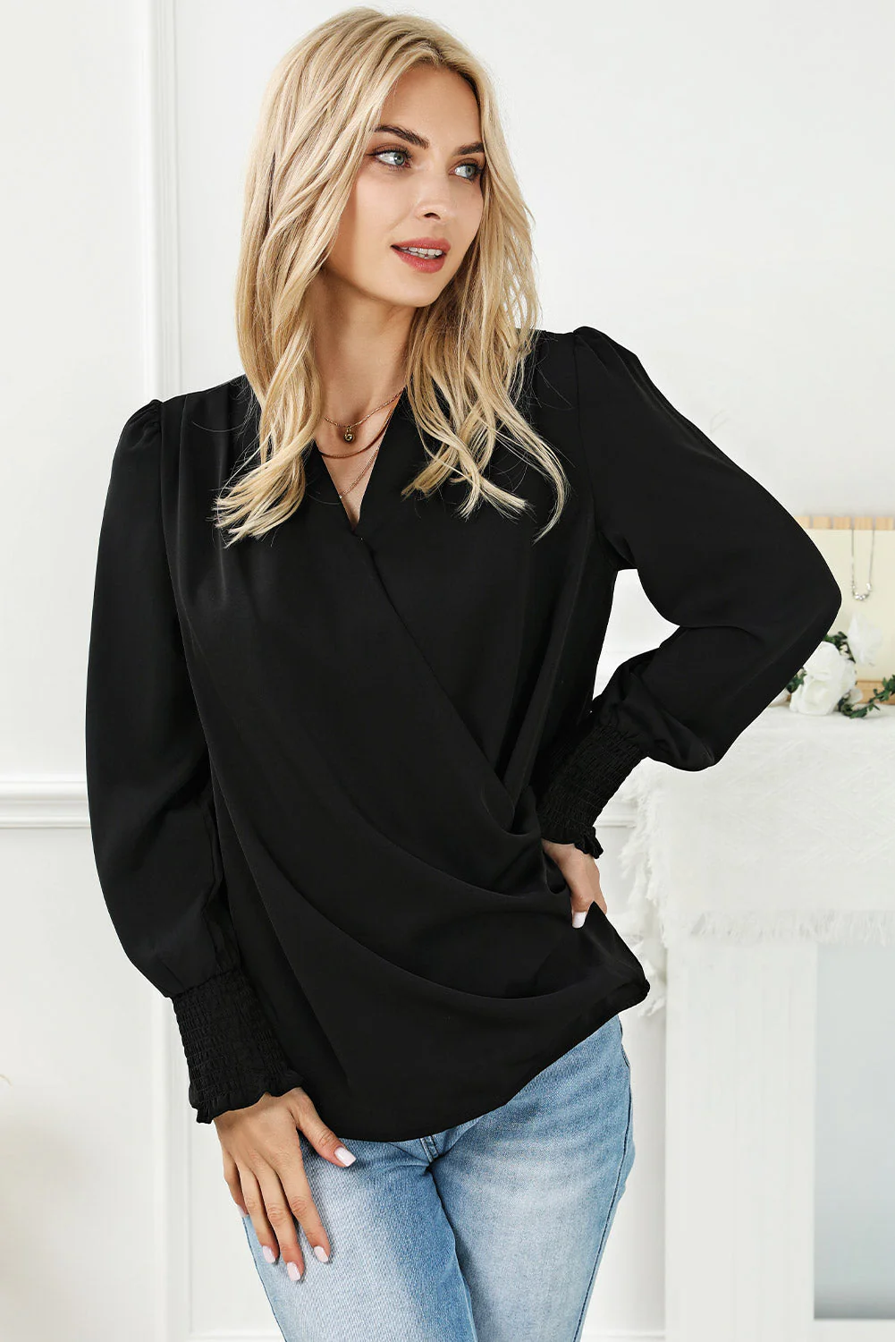 Drapierte Bluse mit Wickelausschnitt Für Frauen - Image 8