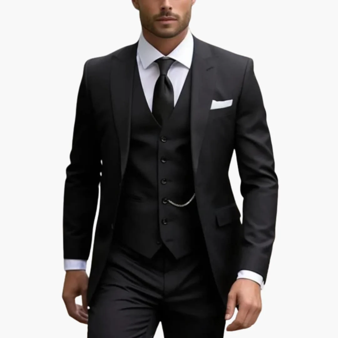 Dreiteiliger Herrenanzug mit maßgeschneidertem Blazer mit langen Ärmeln - Image 3