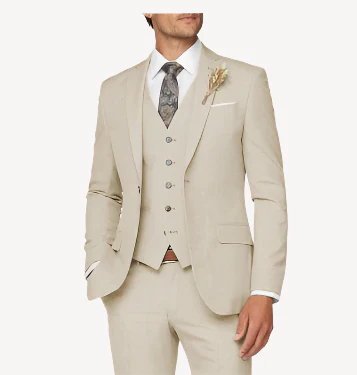 Dreiteiliger Hochzeitsgastanzug für Herren | Beige - Image 2