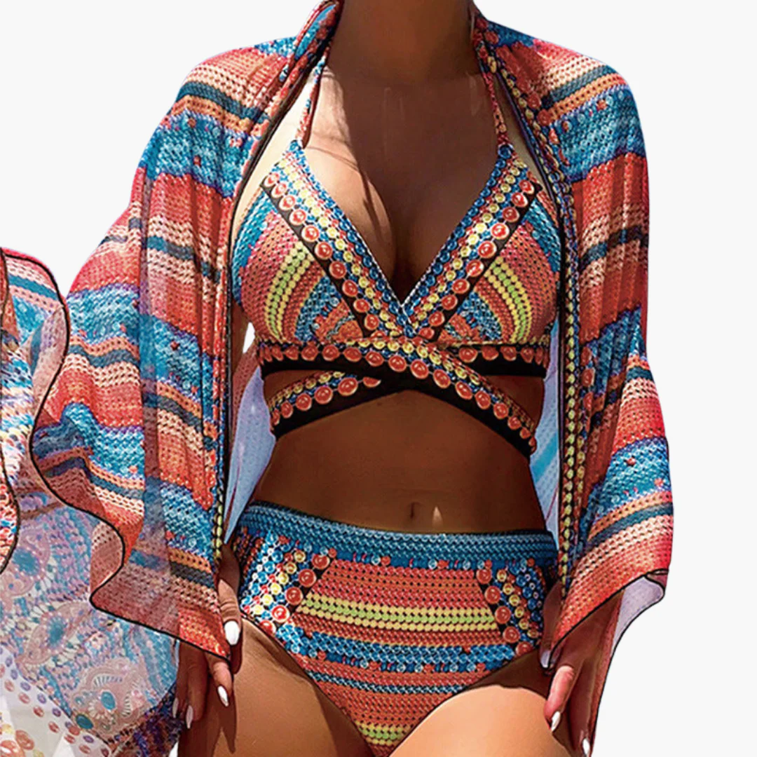 Dreiteiliges Bikini-Set - Damen High-Waist mit Kreuzträgern - Image 3