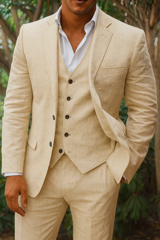 Dreiteiliges Herrenanzugset aus Leinen – Blazer, Weste und Hose, ideal für Hochzeiten und formelle Anlässe - Image 2