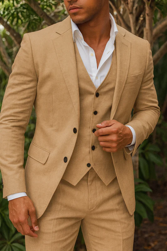 Dreiteiliges Herrenanzugset aus Leinen – Blazer, Weste und Hose, ideal für Hochzeiten und formelle Anlässe - Image 4