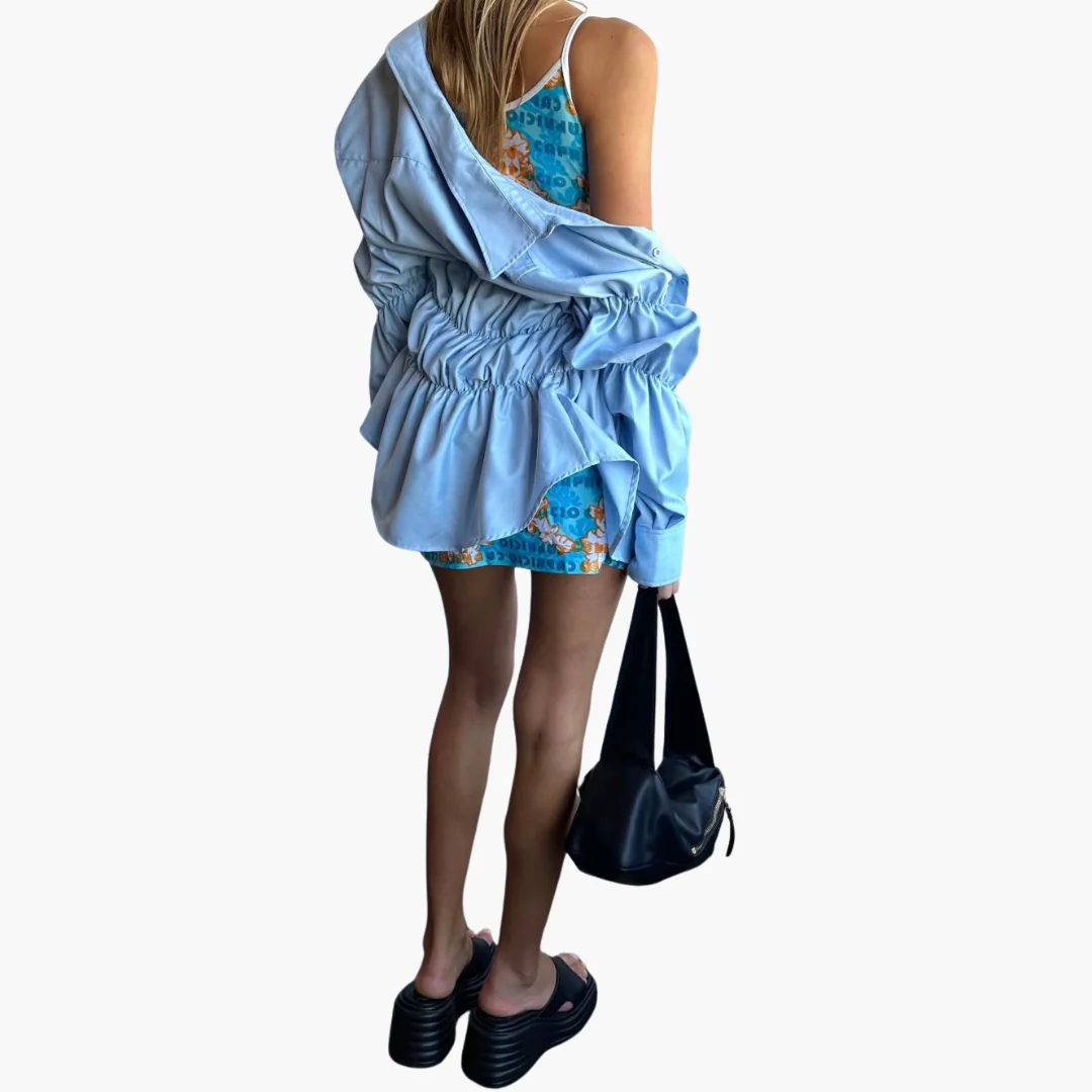 Dunkle Damen Bluse mit Raffung - Elegante lockere Bluse - Image 9