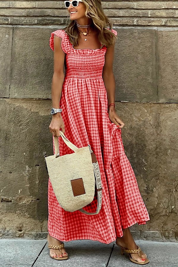 Dwaze – Charmantes Maxikleid mit Gingham-Smoking - Image 3