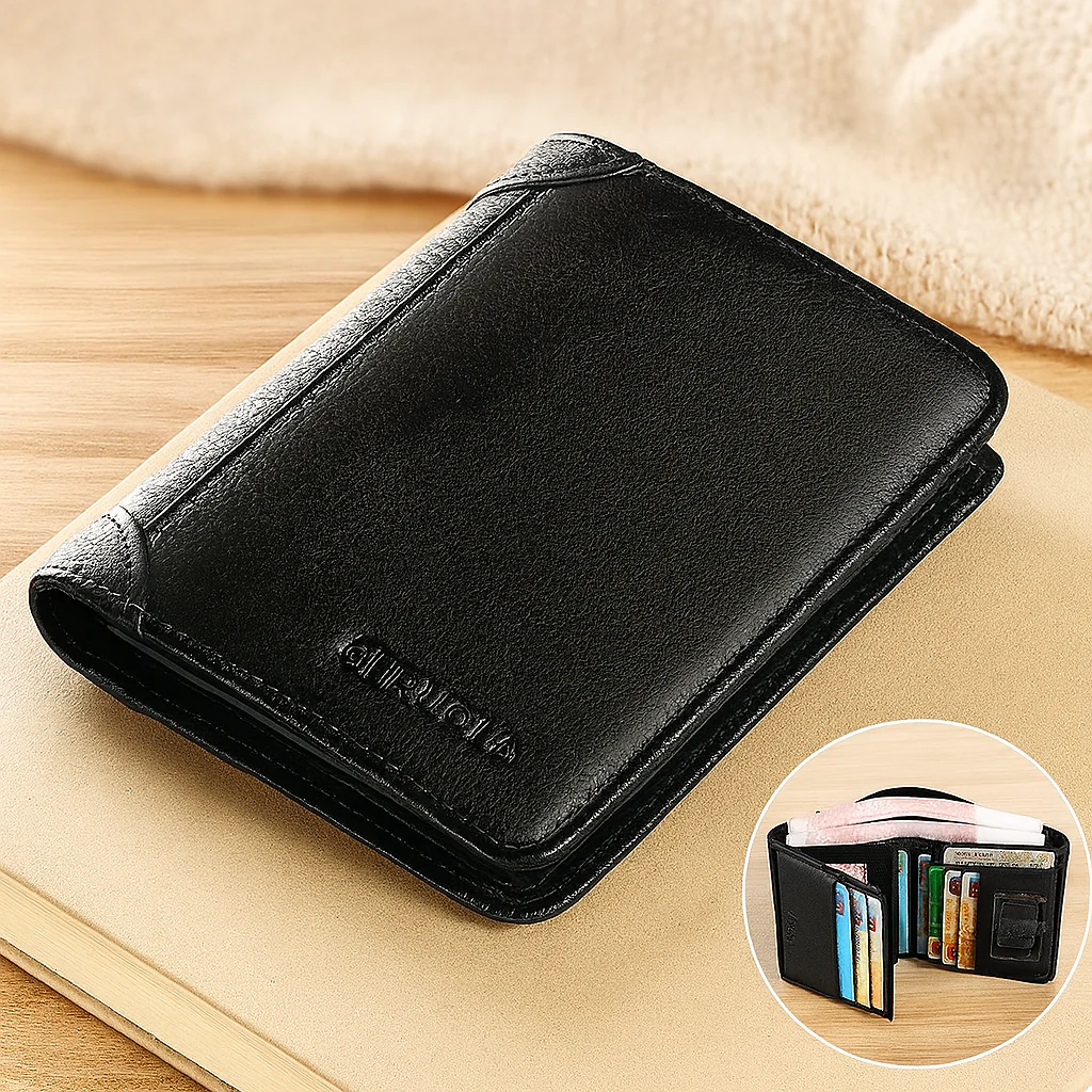Echtes Leder Trifold-Geldbörse – Kompaktes Design mit Kartenfächern für Herren - Image 4