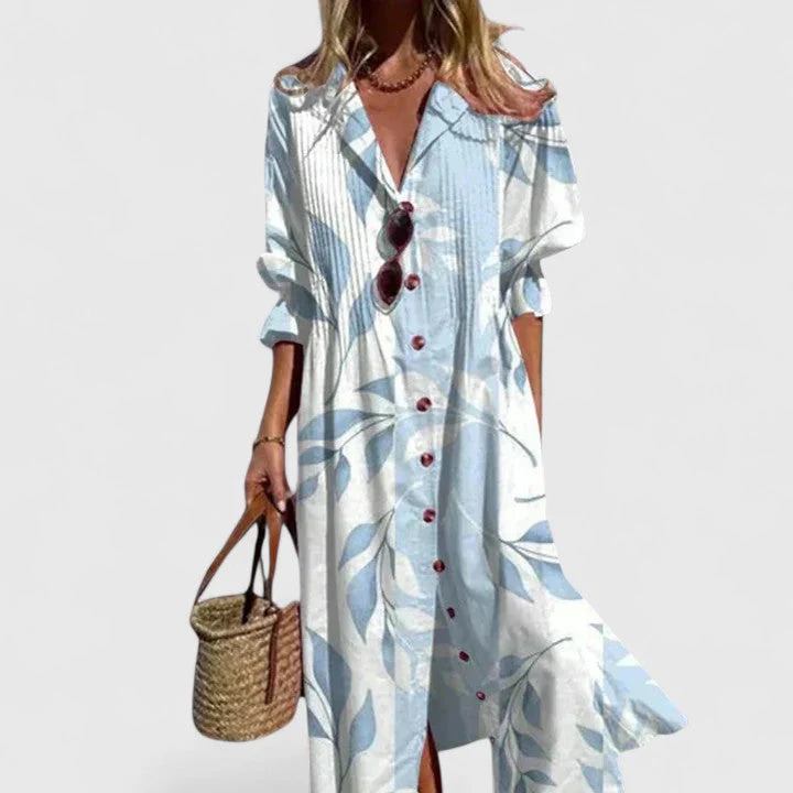 Edith | Damen Blumen Knopfleiste Vorne Midi Kleid - Image 5