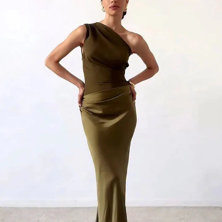 Gerda | Damen Ein-Schulter Maxikleid Falten – One-Shoulder Maxi Plissee 2026 - Image 8