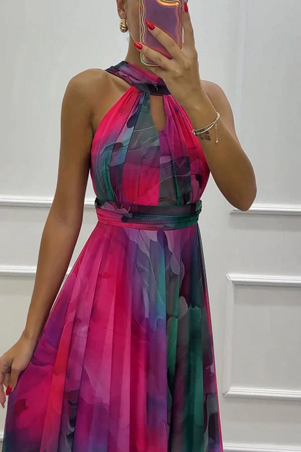 Elaine - Tüll-Maxikleid mit Blumenprint, Cut-Outs und Halterneck - Image 2