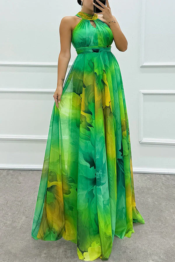 Elaine - Tüll-Maxikleid mit Blumenprint, Cut-Outs und Halterneck - Image 3