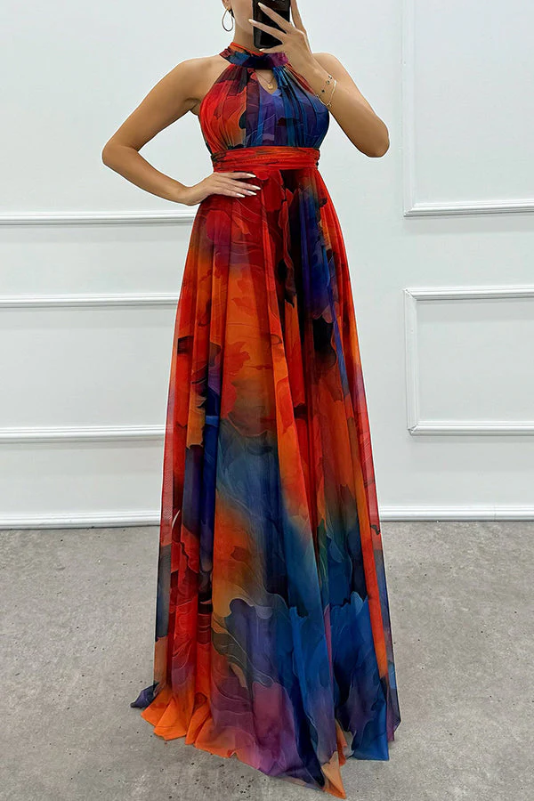 Elaine - Tüll-Maxikleid mit Blumenprint, Cut-Outs und Halterneck - Image 5