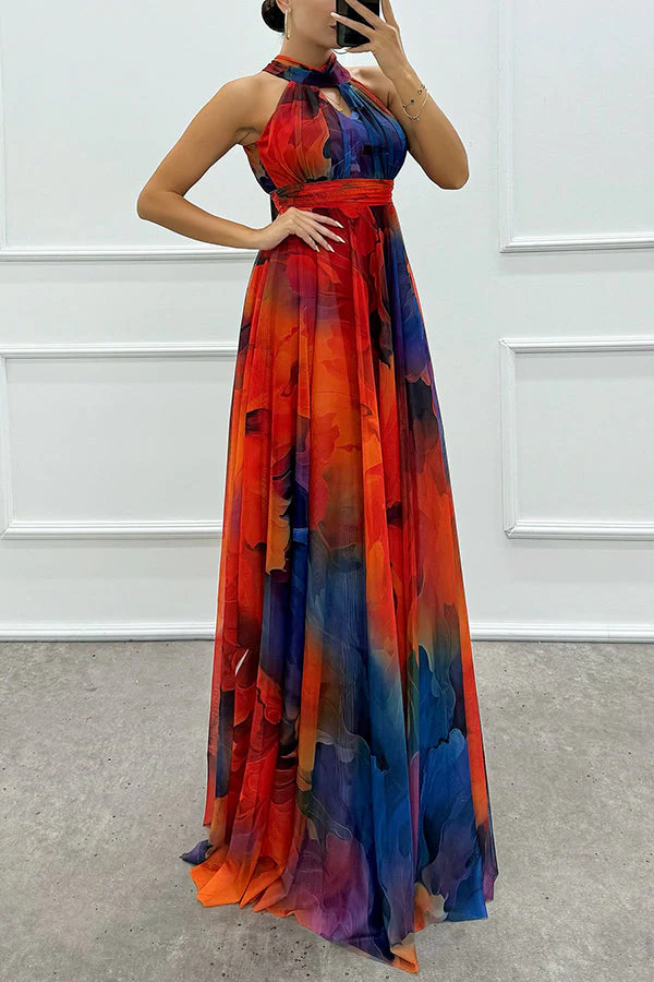 Elaine - Tüll-Maxikleid mit Blumenprint, Cut-Outs und Halterneck - Image 6
