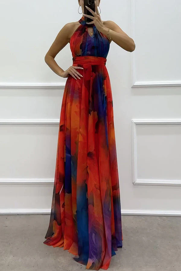 Elaine - Tüll-Maxikleid mit Blumenprint, Cut-Outs und Halterneck - Image 9