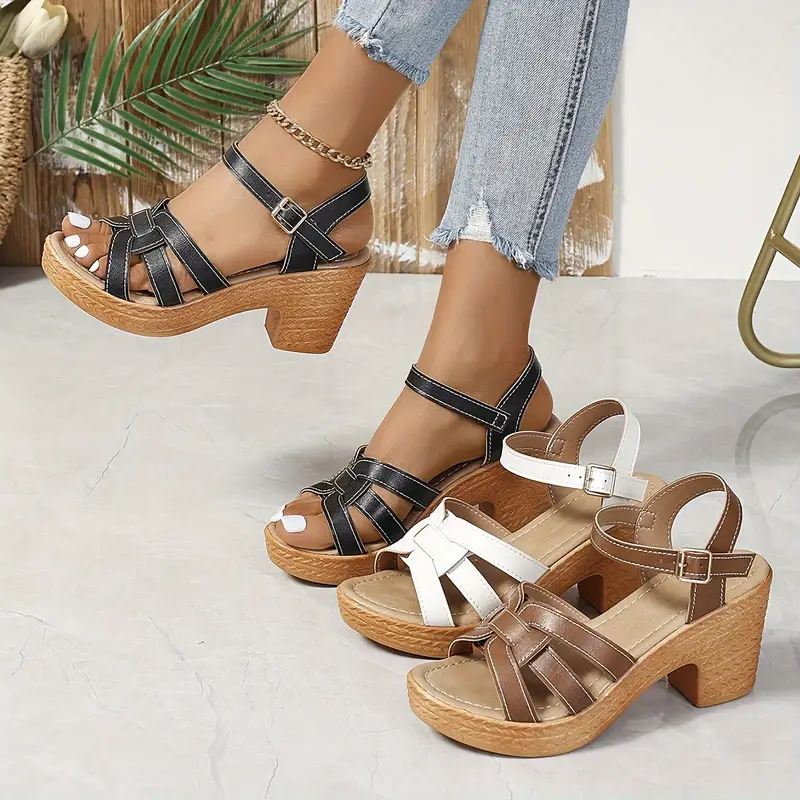 Eldarose – Vintage-Sandalen mit gewebtem Riemen und klobigem Absatz - Image 11