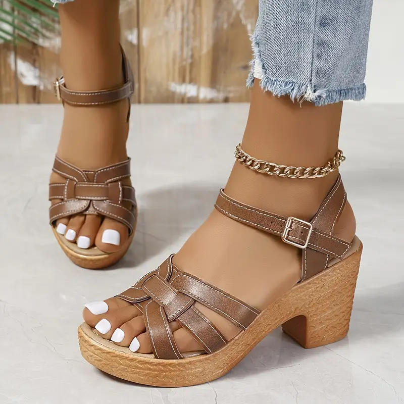 Eldarose – Vintage-Sandalen mit gewebtem Riemen und klobigem Absatz - Image 16