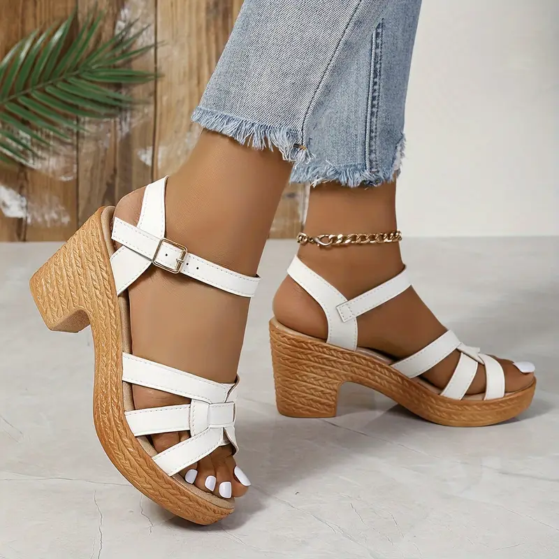 Eldarose – Vintage-Sandalen mit gewebtem Riemen und klobigem Absatz - Image 4