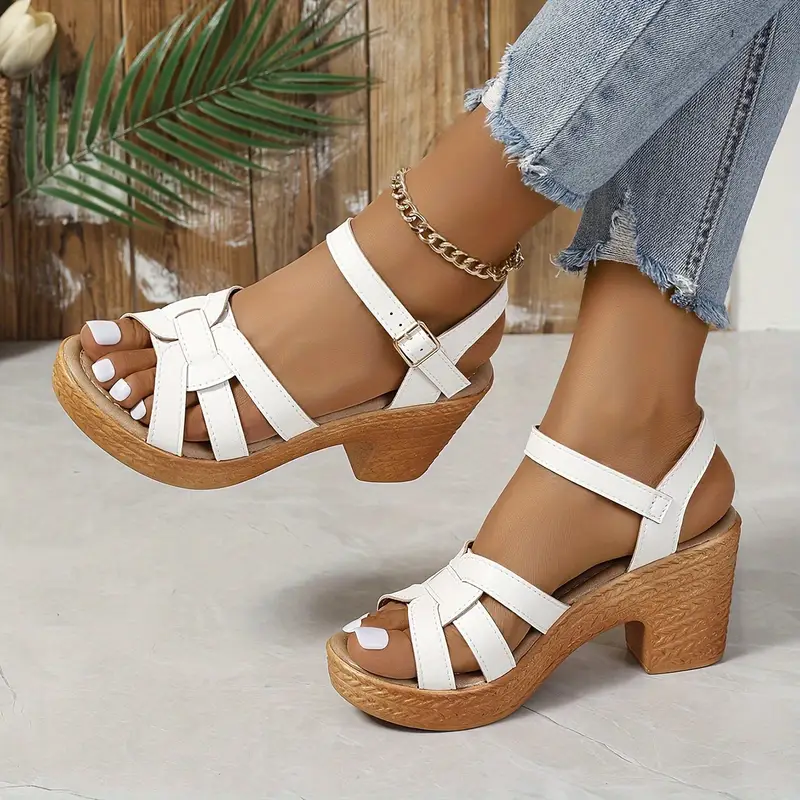 Eldarose – Vintage-Sandalen mit gewebtem Riemen und klobigem Absatz - Image 5