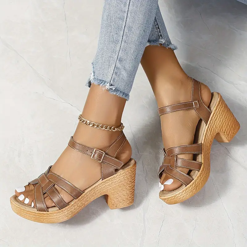 Eldarose – Vintage-Sandalen mit gewebtem Riemen und klobigem Absatz - Image 8