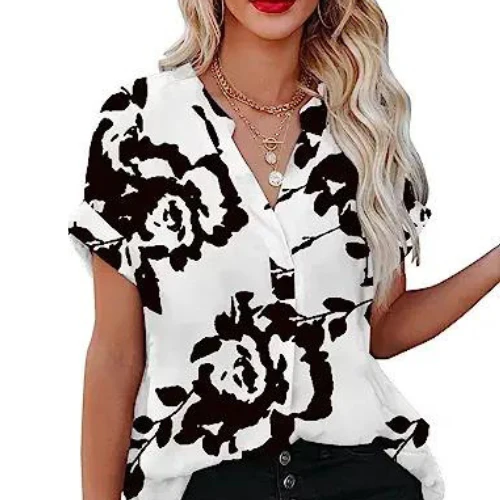Elegante Damen Chiffon Kurzarm Bluse - Image 3