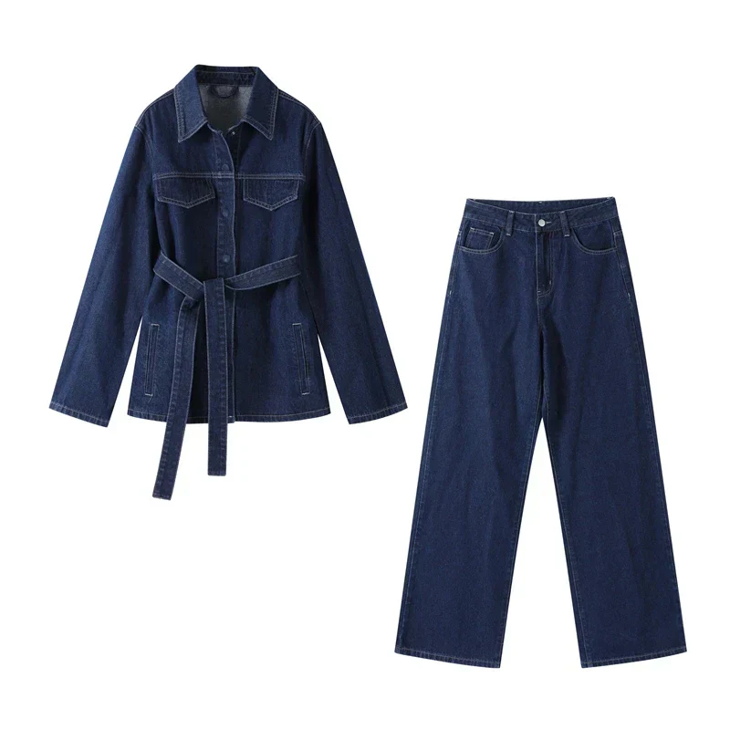 Elegante Damen Jeans-Kombination mit weitem Bein und langer Jacke - Image 9