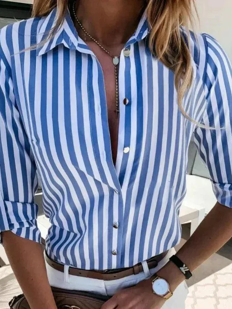 Elegante gestreifte Damenbluse | Langarm - Image 4
