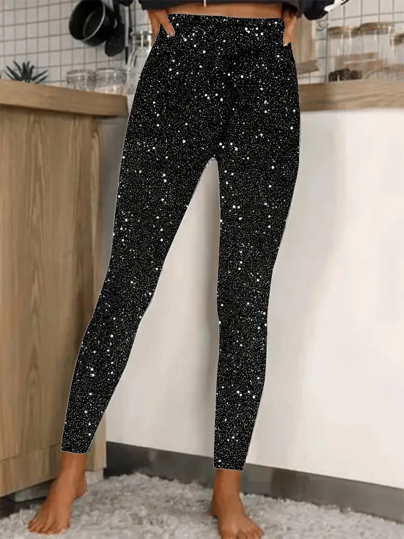Elegante Hose Damen Pailletten Glamour Schmaler Schnitt Polyester - Image 3