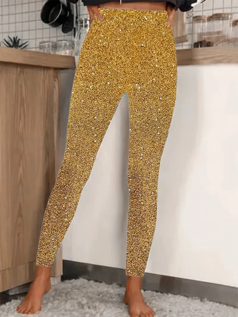 Elegante Hose Damen Pailletten Glamour Schmaler Schnitt Polyester - Image 4