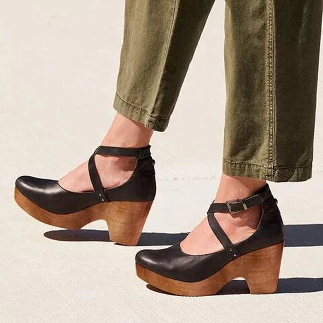 Elegante Keilabsätze mit geschlossener Spitze und verstellbarem Knöchelriemen für Damen - Image 3