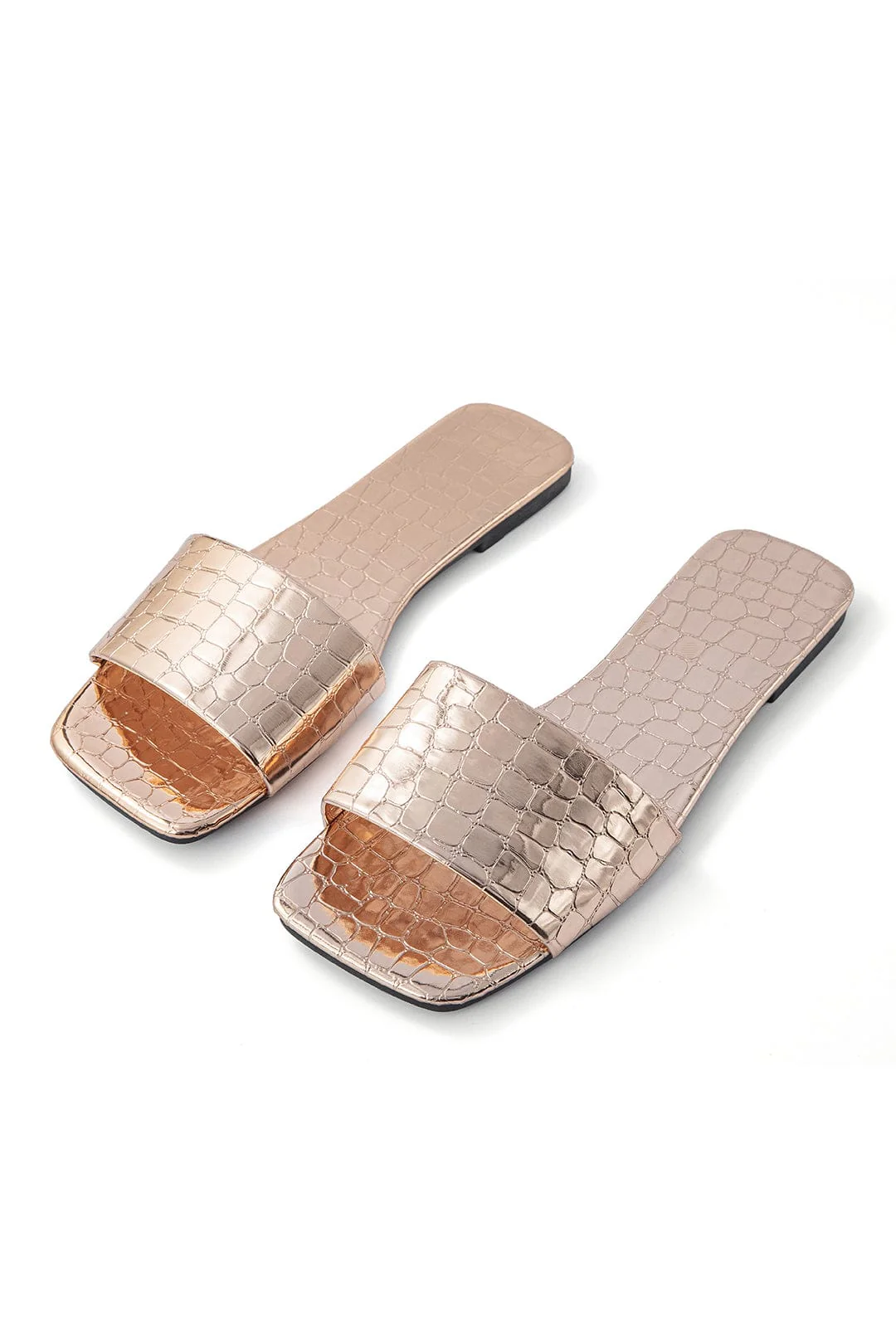 Elegante Metallic-Slides mit Krokodilleder-Prägung - Image 3