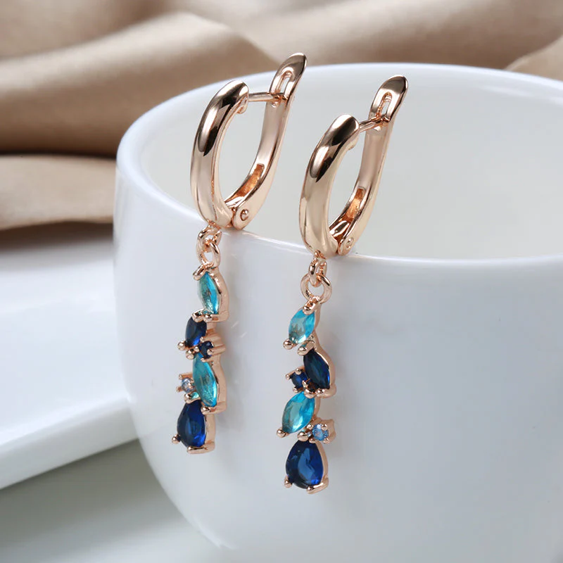 Elegante Ohrringe aus Blauem und Goldenem Kristall - Image 2
