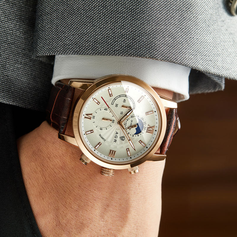 Elegante Quarzuhr mit luxuriösem Lederarmband - Image 5