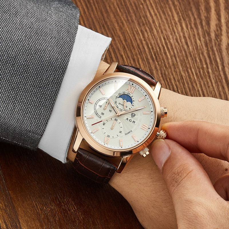 Elegante Quarzuhr mit luxuriösem Lederarmband - Image 6