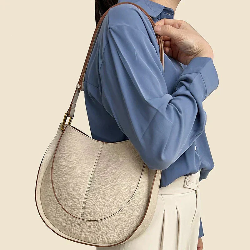 Elegante, runde Damen-Schultertasche aus Leder - Image 2