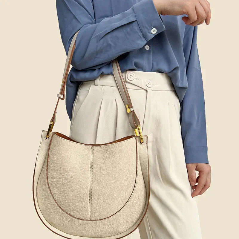 Elegante, runde Damen-Schultertasche aus Leder - Image 3