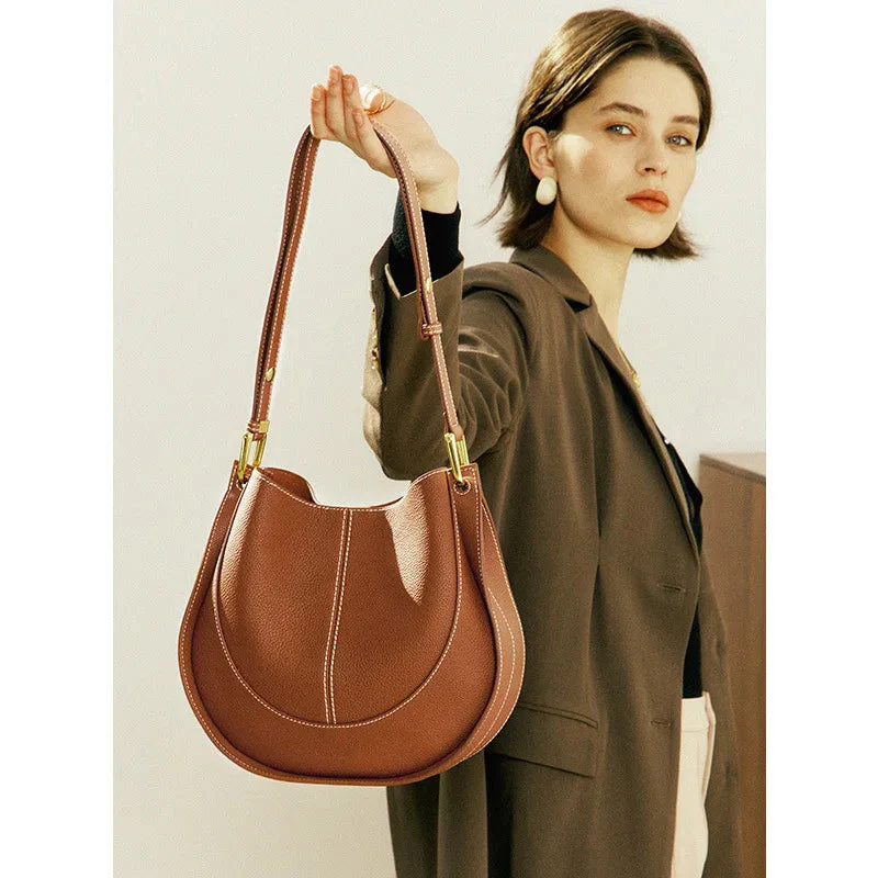 Elegante, runde Damen-Schultertasche aus Leder - Image 4