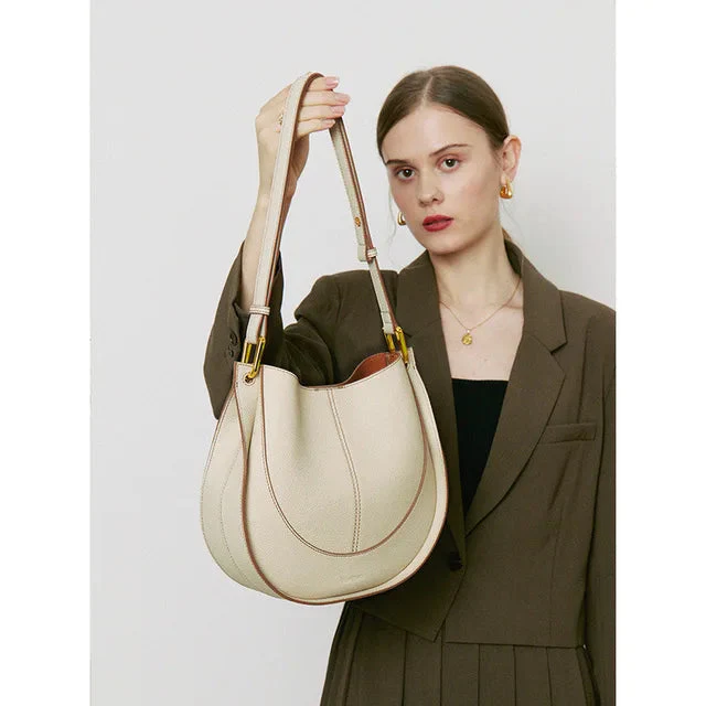 Elegante, runde Damen-Schultertasche aus Leder - Image 5