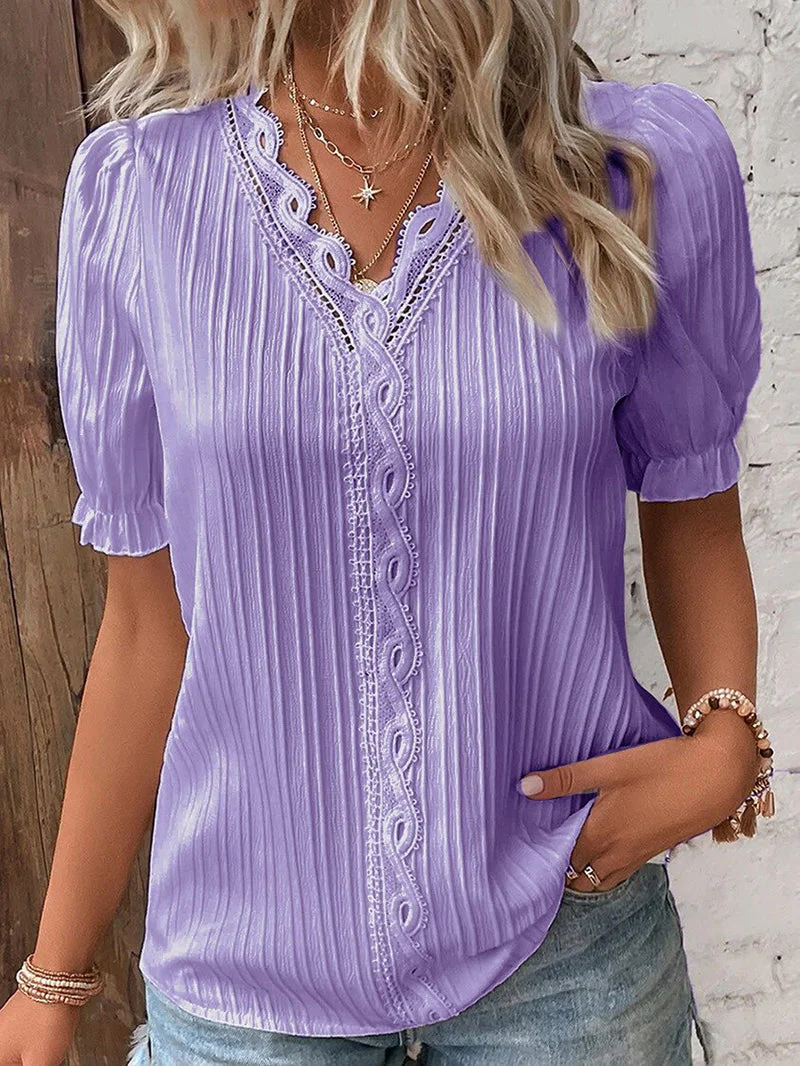 Elegante Sommerbluse mit V-Ausschnitt und Puffärmeln - Anemone - Image 2