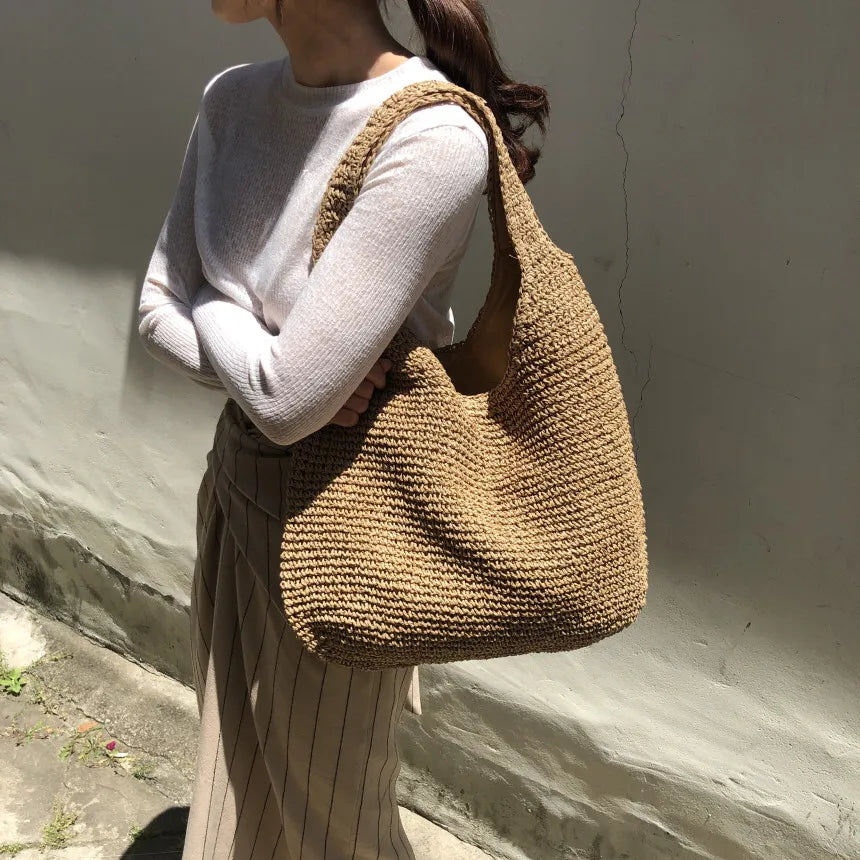 Elegante Strandtasche aus Stroh für Damen, großes Fassungsvermögen, Korbgeflecht - Image 2