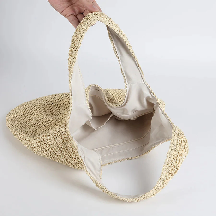 Elegante Strandtasche aus Stroh für Damen, großes Fassungsvermögen, Korbgeflecht - Image 5