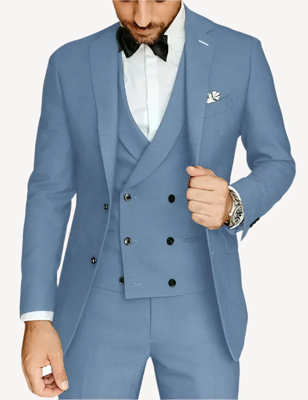 Eleganter 3-Teiliger Hochzeitsgast Anzug Für Herren | Hellblau - Image 2