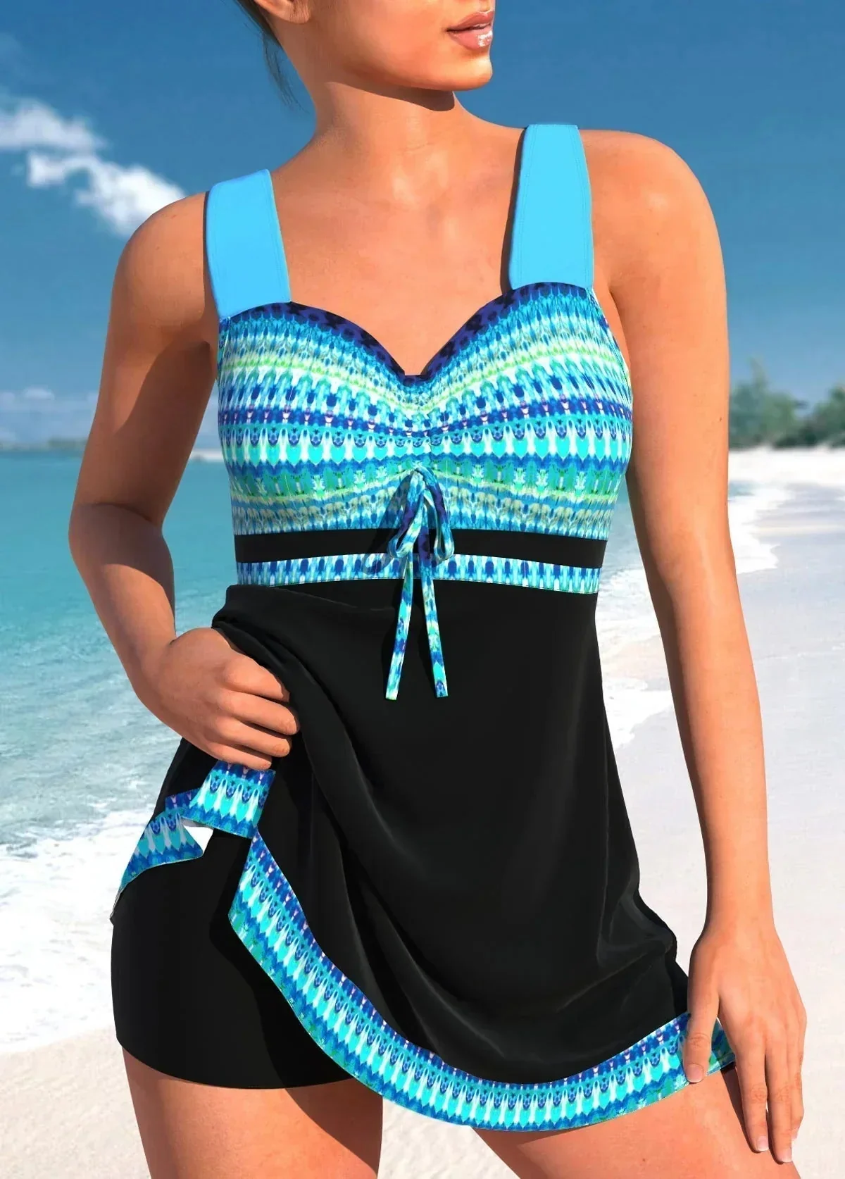 Eleganter Badeanzug Damen Zweiteilig mit Rock für Strand und Pool - Stylischer Tankini Bademode Sommer - Image 2