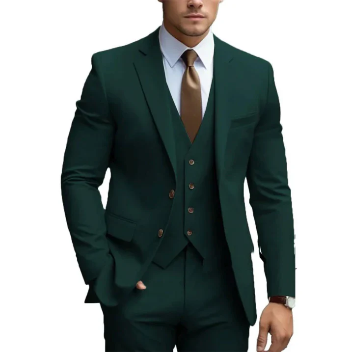 Eleganter Dunkelgrüner 3-teiliger Herrenanzug | Einreihig - Image 8